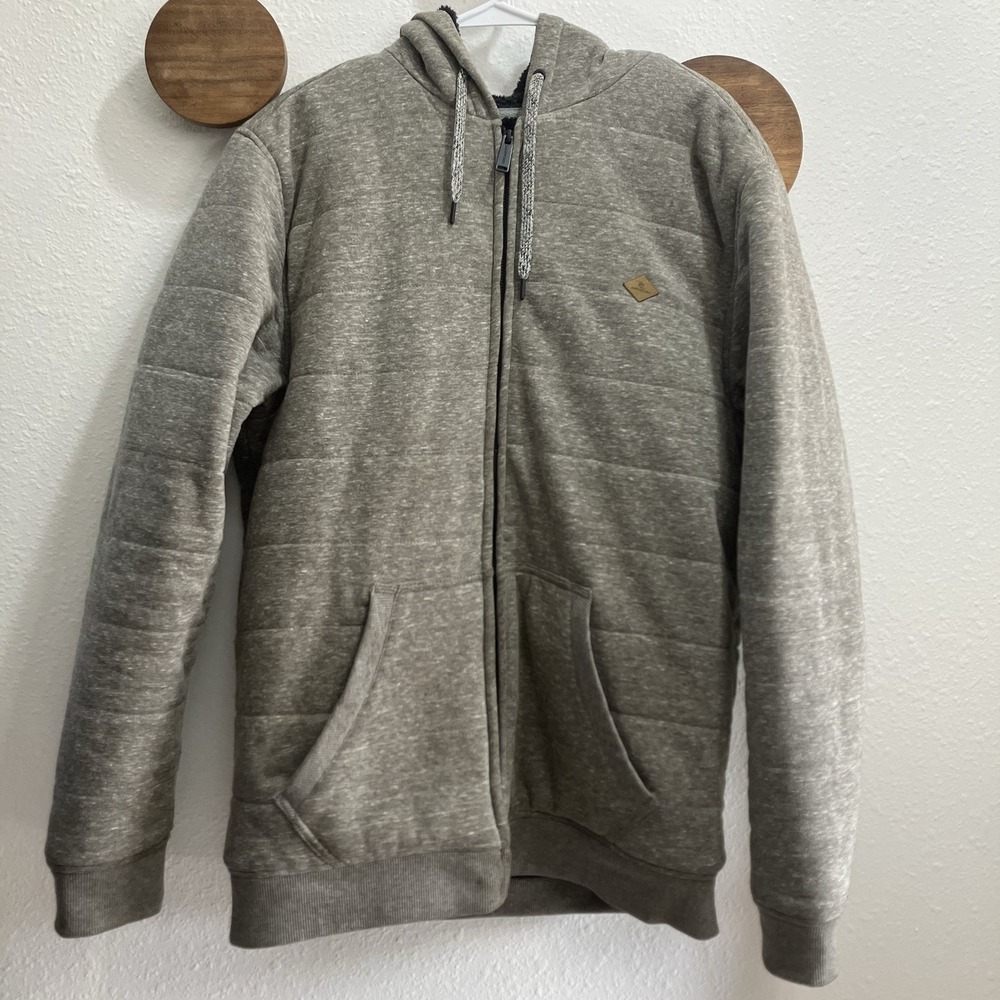 Rip Curl Gray Quilted Black Sherpa Lined Hoodie Jacket Men's Large Full Zip Warm
